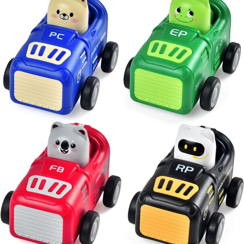 Toddler Cartoon Car Toys for 1 2 3 Year Old Boy Girl Gifts, Press and Go Car Toy